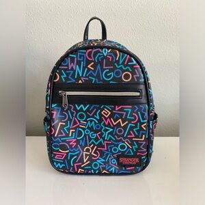 Stranger Things Mini Backpack With Retro 80s Neon Geometric Print & Adjustable S